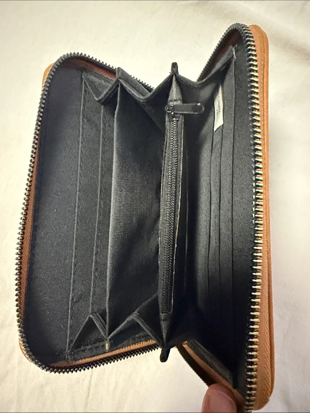 Beverly Hills Polo Club - Pebbled Tan Zip Card Holder with Round Metal Emblem